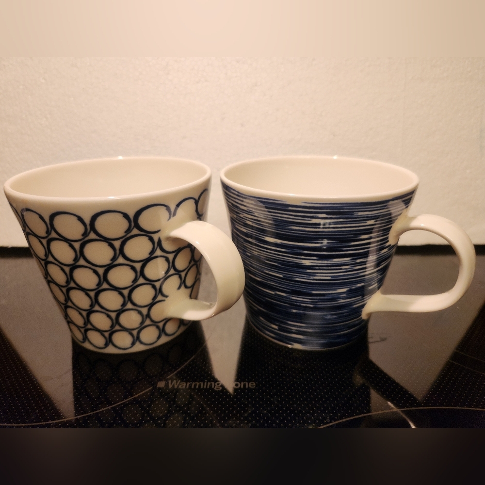 Royal Doulton 2 Blue and White Porcelain Patterned Mugs